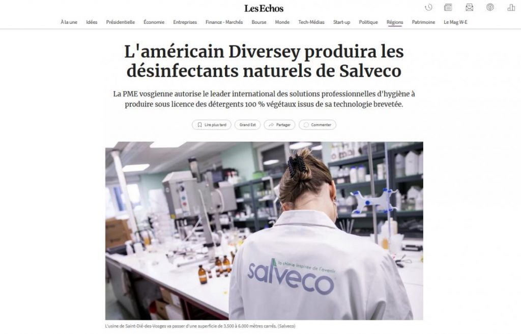 L'américain Diversey produira les désinfectants naturels de Salveco